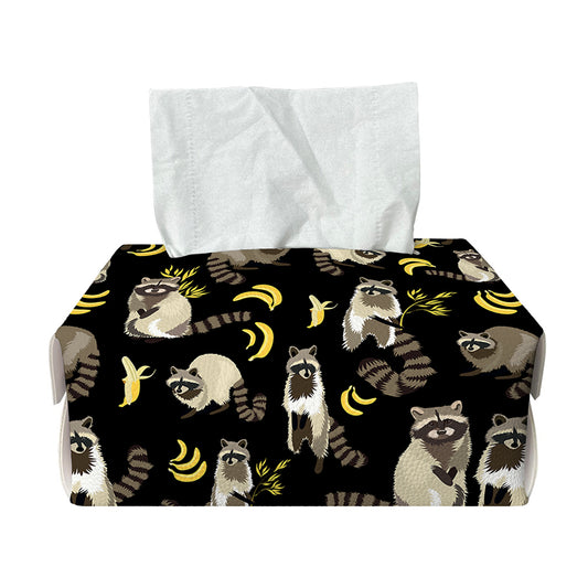 Raccoon And Banana Pattern Print Rectangle Tissue Box Cover