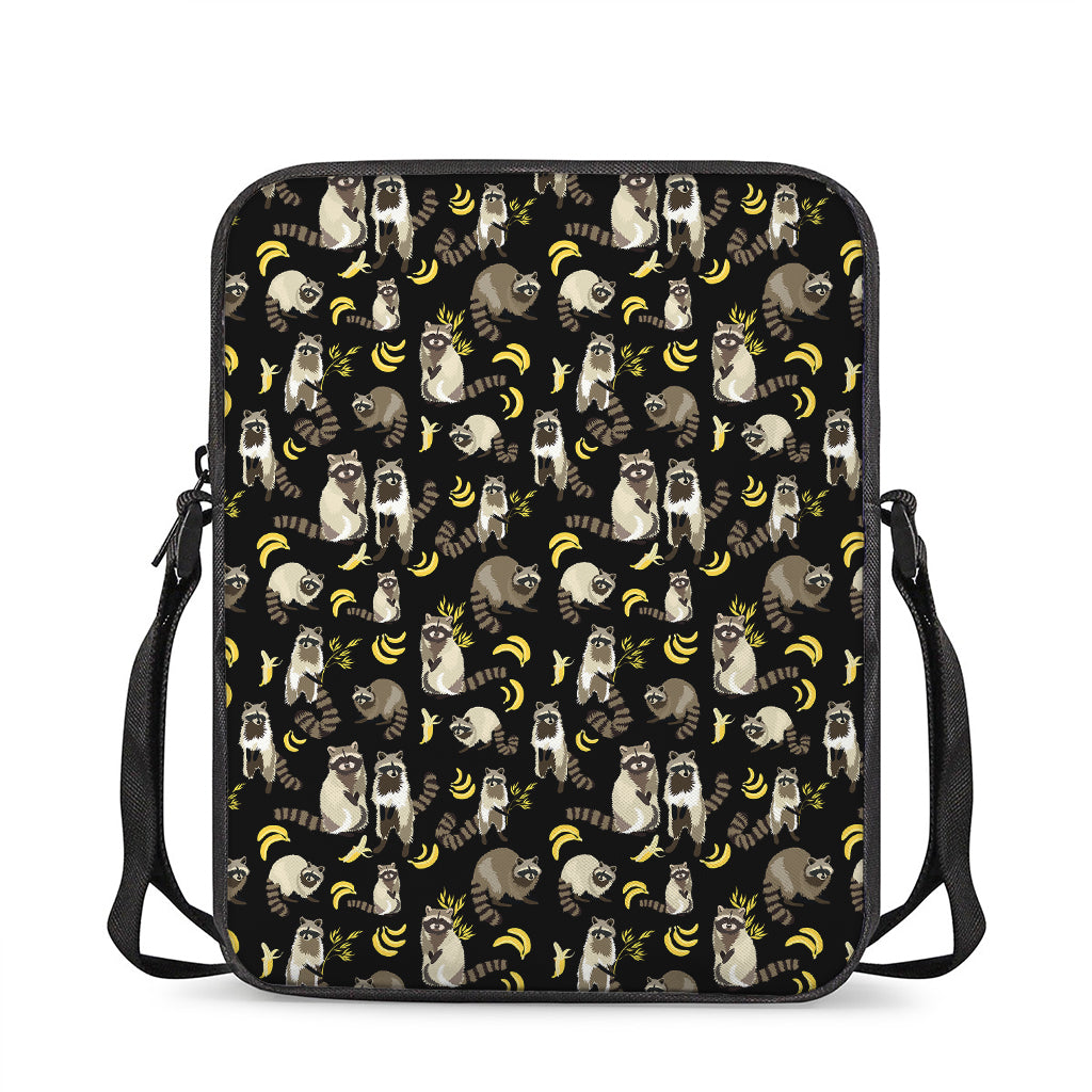 Raccoon And Banana Pattern Print Rectangular Crossbody Bag