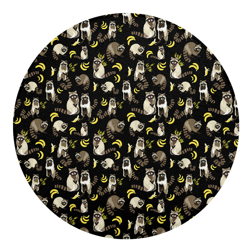 Raccoon And Banana Pattern Print Round Blanket