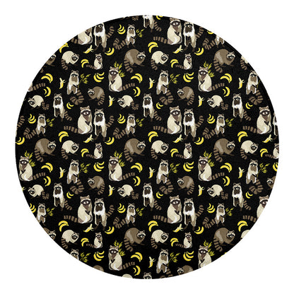 Raccoon And Banana Pattern Print Round Blanket