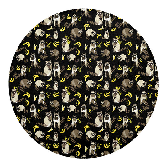 Raccoon And Banana Pattern Print Round Blanket