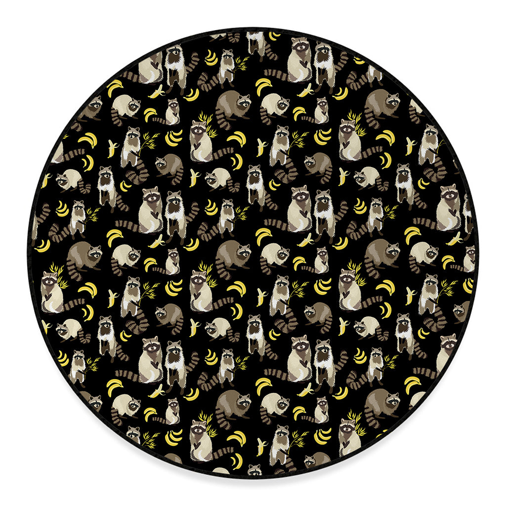 Raccoon And Banana Pattern Print Round Floor Mat