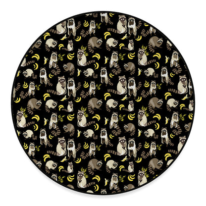 Raccoon And Banana Pattern Print Round Floor Mat