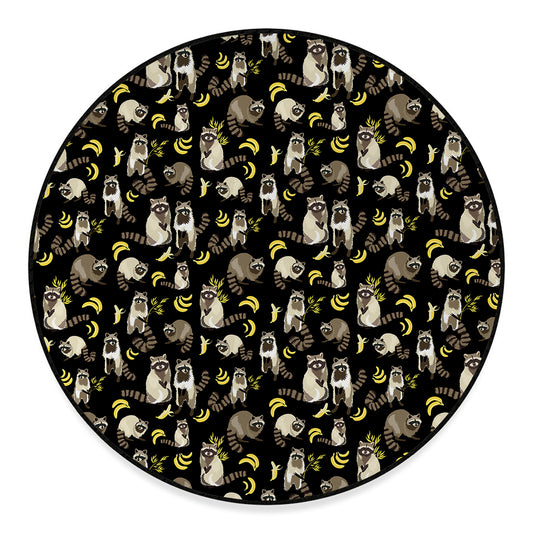 Raccoon And Banana Pattern Print Round Floor Mat