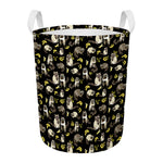 Raccoon And Banana Pattern Print Round Laundry Basket