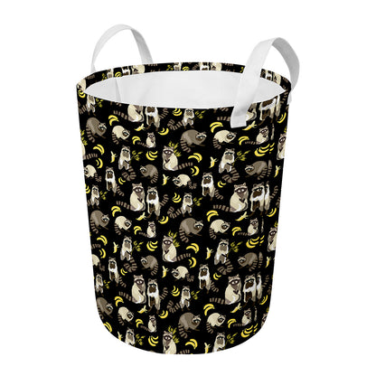 Raccoon And Banana Pattern Print Round Laundry Basket
