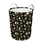 Raccoon And Banana Pattern Print Round Laundry Basket