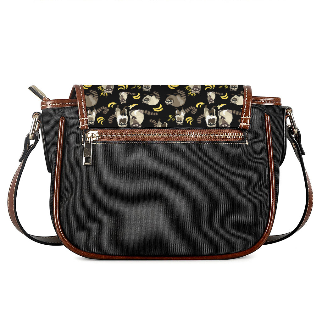 Raccoon And Banana Pattern Print Saddle Bag