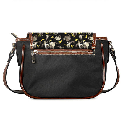 Raccoon And Banana Pattern Print Saddle Bag