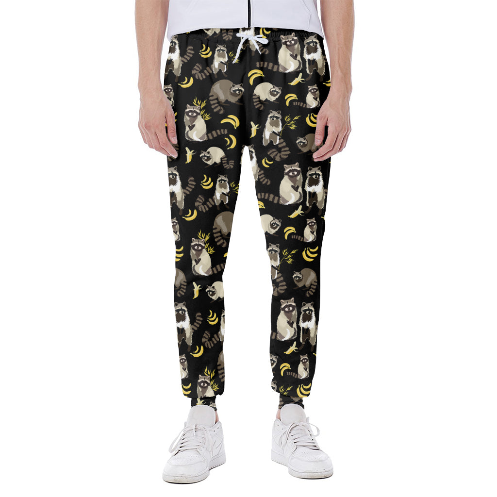 Raccoon And Banana Pattern Print Scuba Joggers