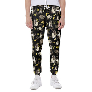 Raccoon And Banana Pattern Print Scuba Joggers