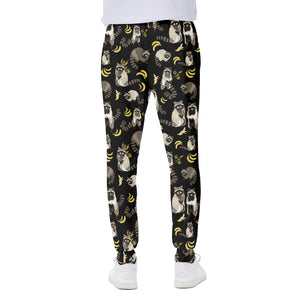 Raccoon And Banana Pattern Print Scuba Joggers