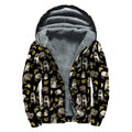 Raccoon And Banana Pattern Print Sherpa Lined Zip Up Hoodie