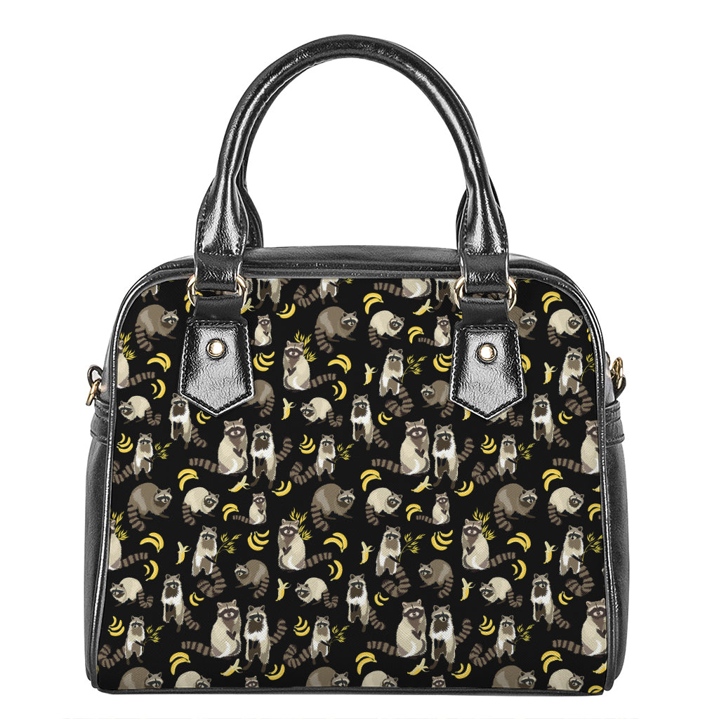 Raccoon And Banana Pattern Print Shoulder Handbag