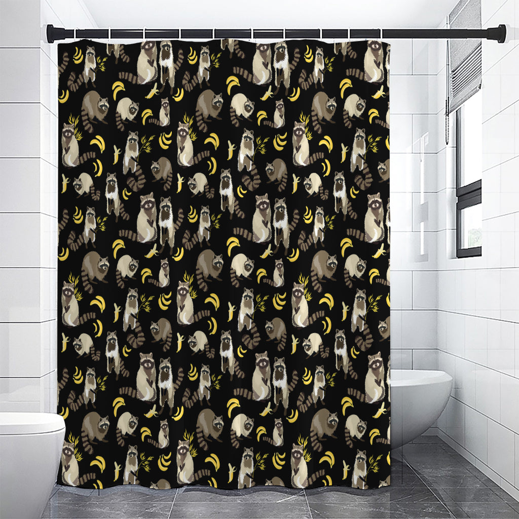 Raccoon And Banana Pattern Print Shower Curtain