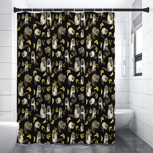 Raccoon And Banana Pattern Print Shower Curtain