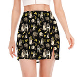 Raccoon And Banana Pattern Print Side Slit Mini Skirt