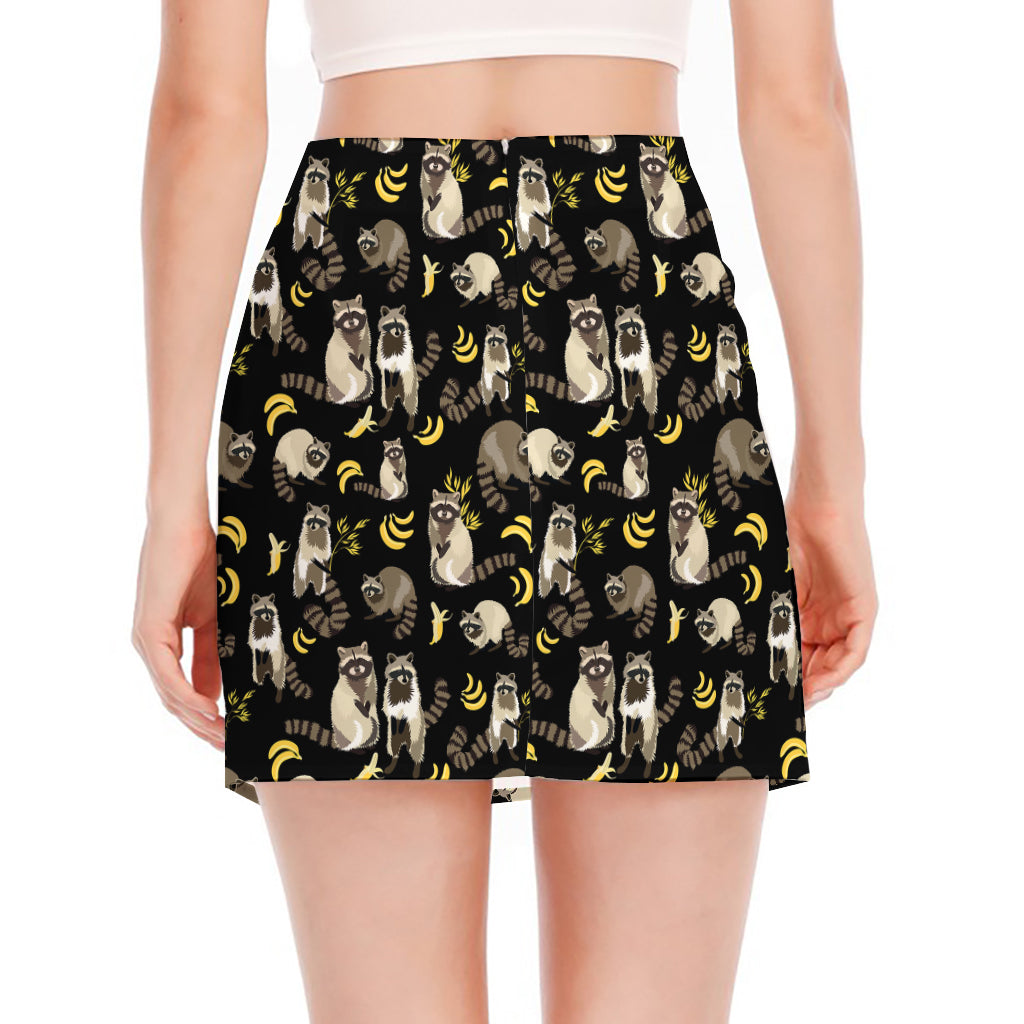 Raccoon And Banana Pattern Print Side Slit Mini Skirt