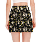 Raccoon And Banana Pattern Print Side Slit Mini Skirt