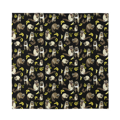 Raccoon And Banana Pattern Print Silk Bandana