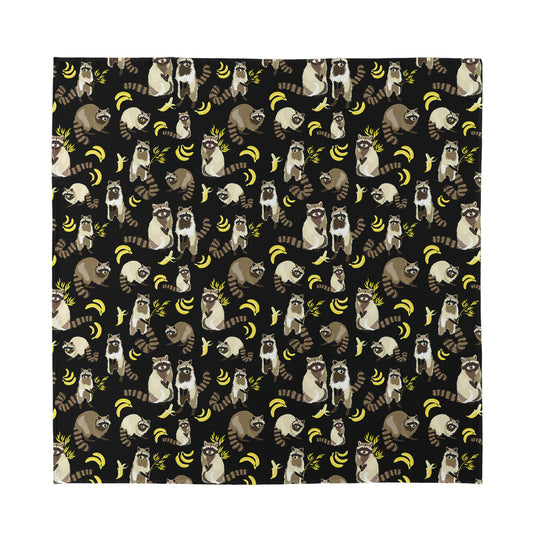 Raccoon And Banana Pattern Print Silk Bandana