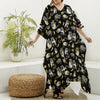 Raccoon And Banana Pattern Print Silk V-Neck Kaftan Dress