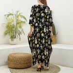 Raccoon And Banana Pattern Print Silk V-Neck Kaftan Dress