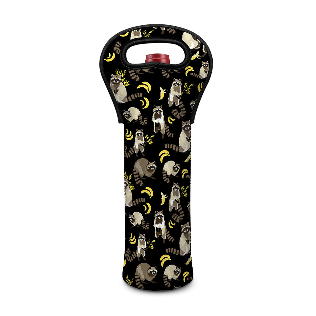 Raccoon And Banana Pattern Print Single Neoprene Wine Tote
