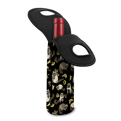 Raccoon And Banana Pattern Print Single Neoprene Wine Tote