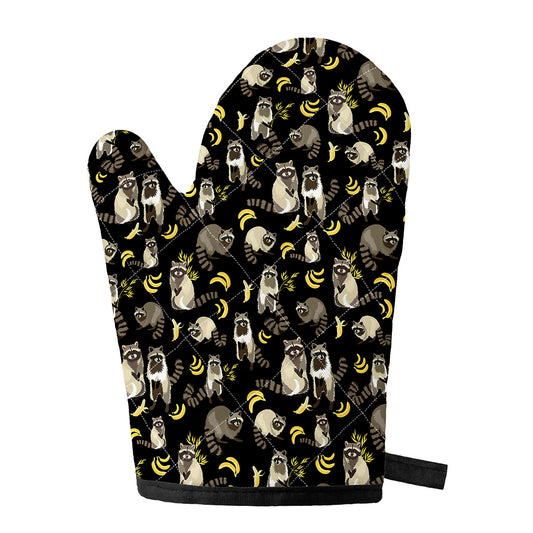 Raccoon And Banana Pattern Print Single Oven Mitt