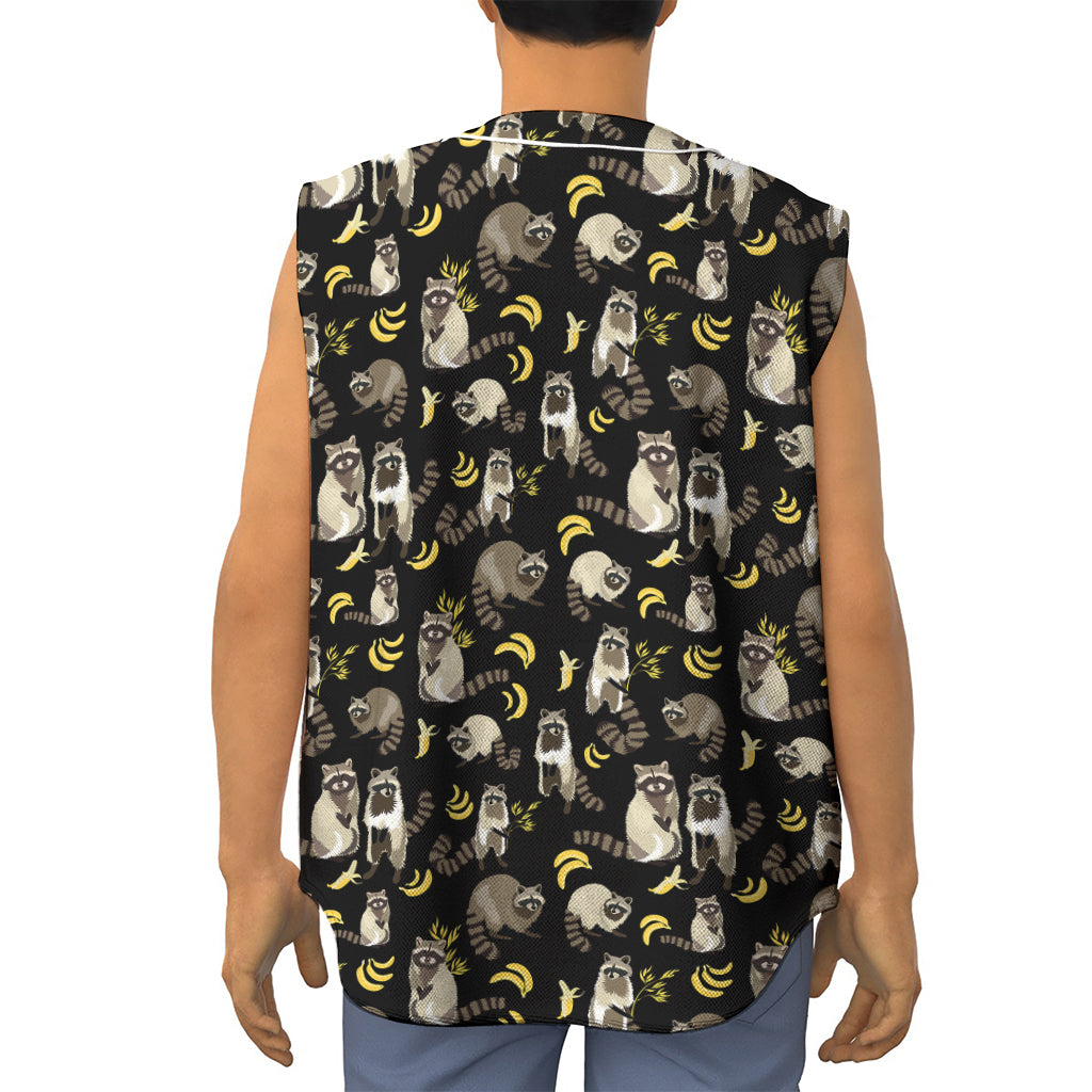 Raccoon And Banana Pattern Print Sleeveless Baseball Jersey