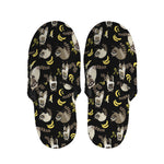 Raccoon And Banana Pattern Print Slippers