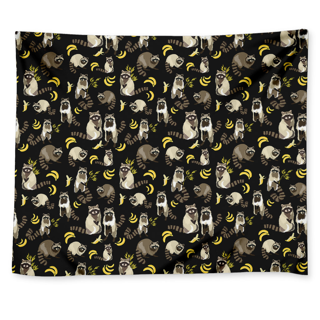 Raccoon And Banana Pattern Print Tapestry