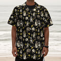 Raccoon And Banana Pattern Print Textured Short Sleeve Shirt
