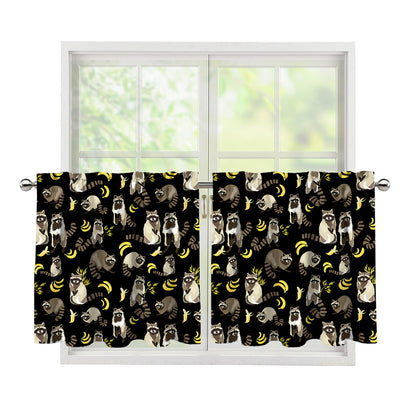 Raccoon And Banana Pattern Print Tier Curtains