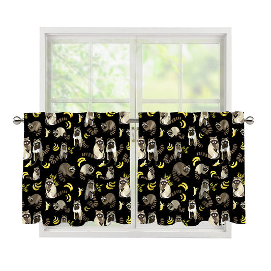 Raccoon And Banana Pattern Print Tier Curtains