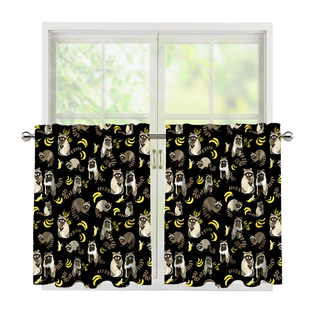 Raccoon And Banana Pattern Print Tier Curtains