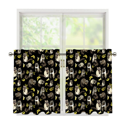 Raccoon And Banana Pattern Print Tier Curtains