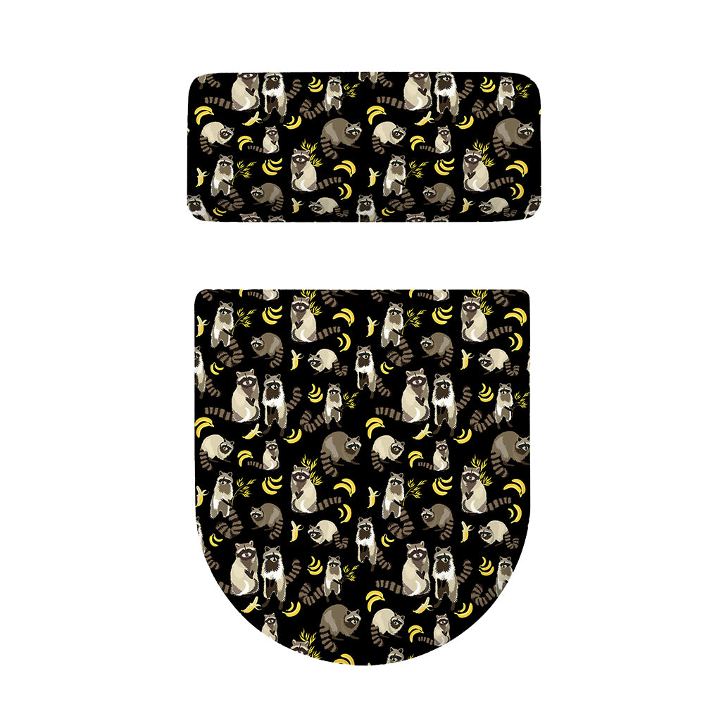 Raccoon And Banana Pattern Print Toilet Lid And Tank Cover Set