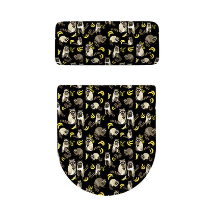 Raccoon And Banana Pattern Print Toilet Lid And Tank Cover Set