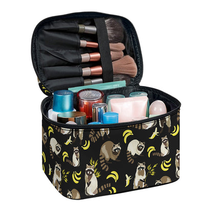 Raccoon And Banana Pattern Print Travel Makeup Bag