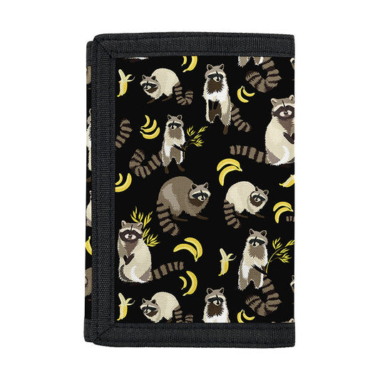 Raccoon And Banana Pattern Print Trifold Wallet