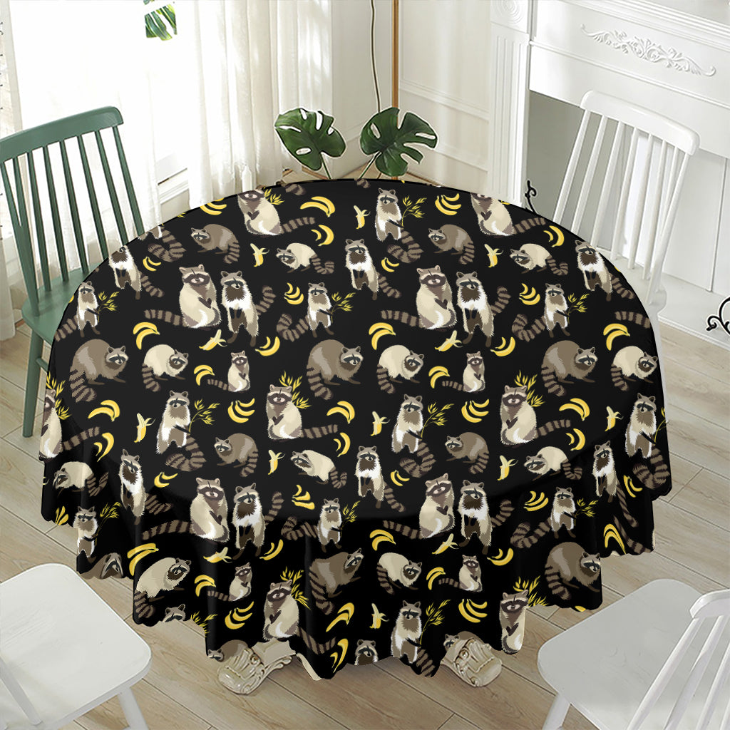 Raccoon And Banana Pattern Print Waterproof Round Tablecloth