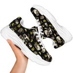 Raccoon And Banana Pattern Print White Chunky Shoes