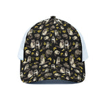 Raccoon And Banana Pattern Print White Mesh Trucker Cap