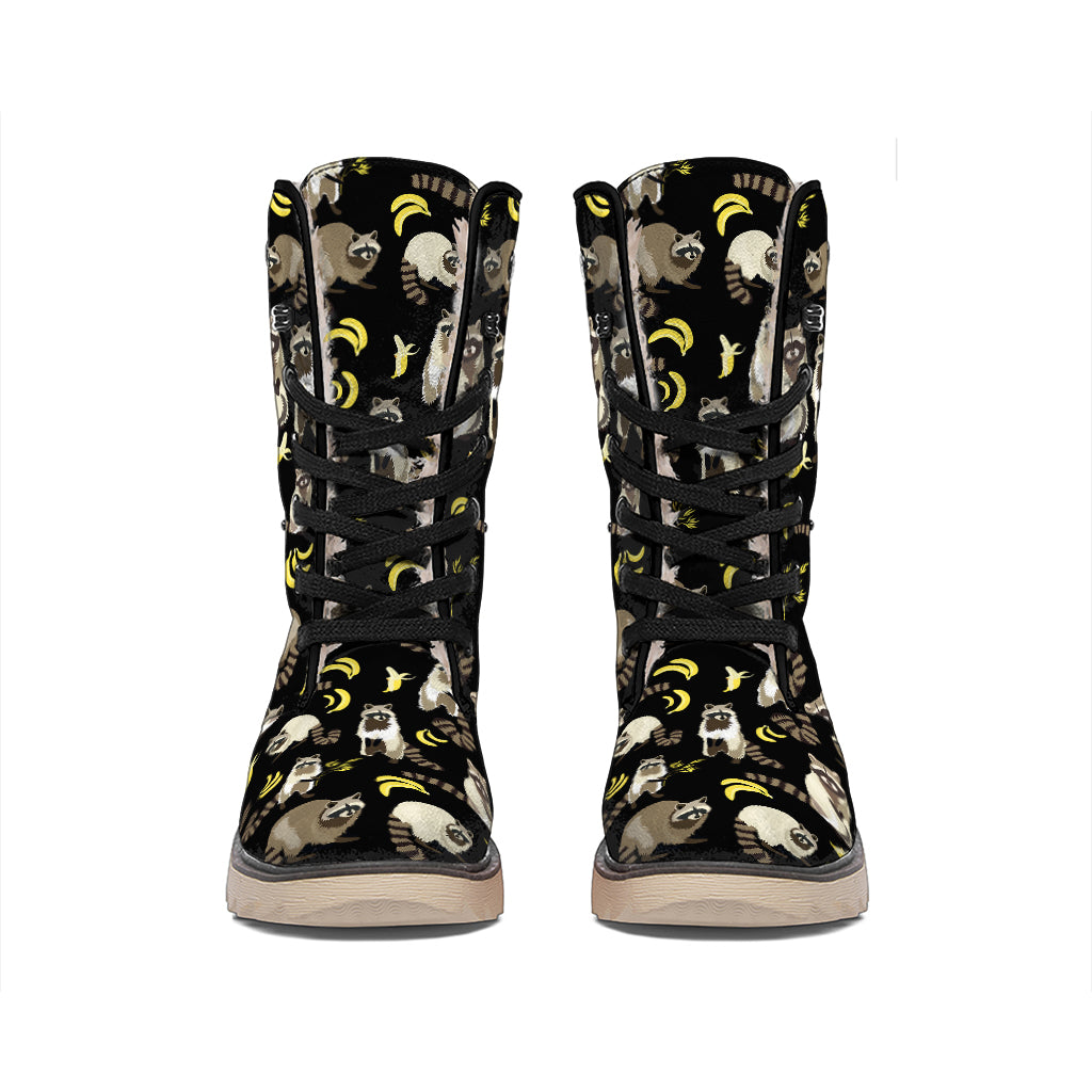 Raccoon And Banana Pattern Print Winter Boots