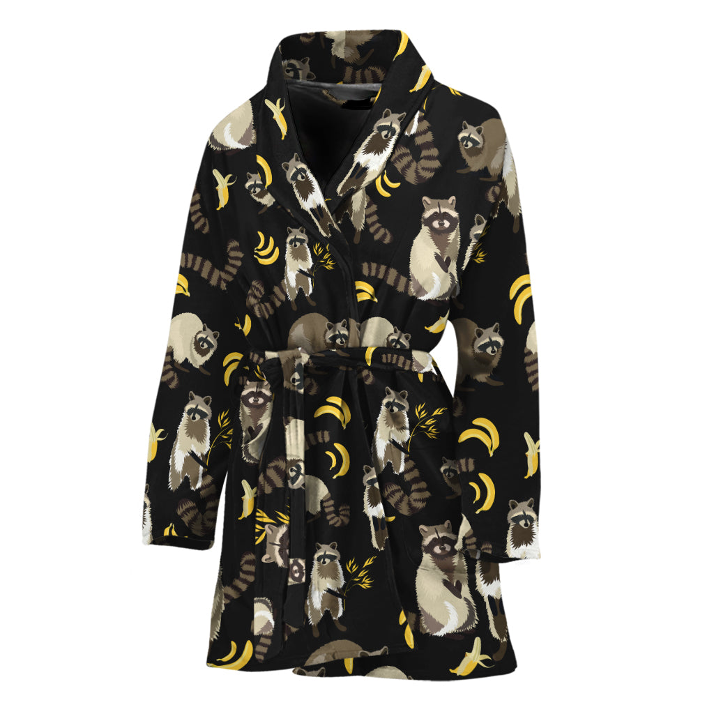 Raccoon And Banana Pattern Print Women's Bathrobe