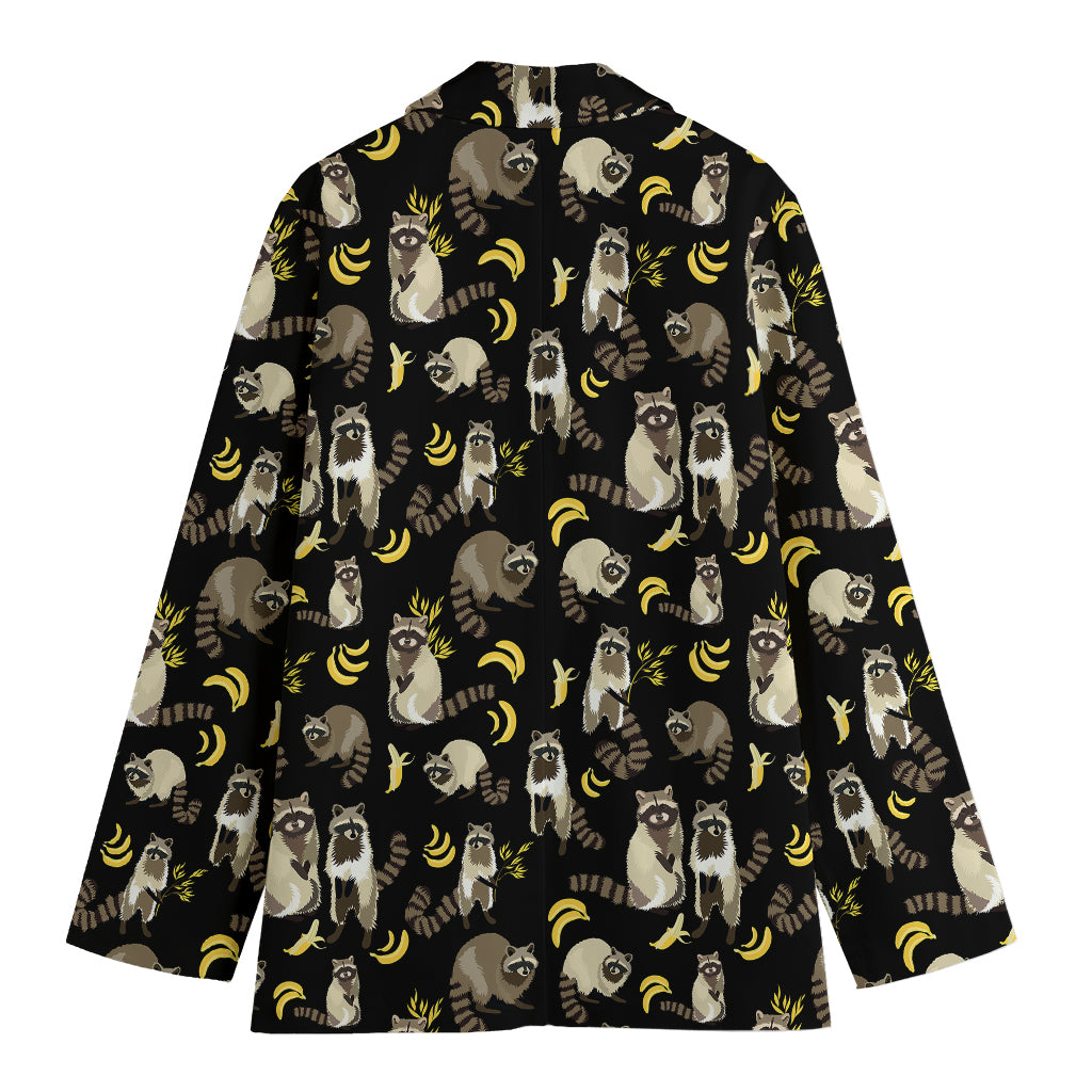 Raccoon And Banana Pattern Print Women's Blazer