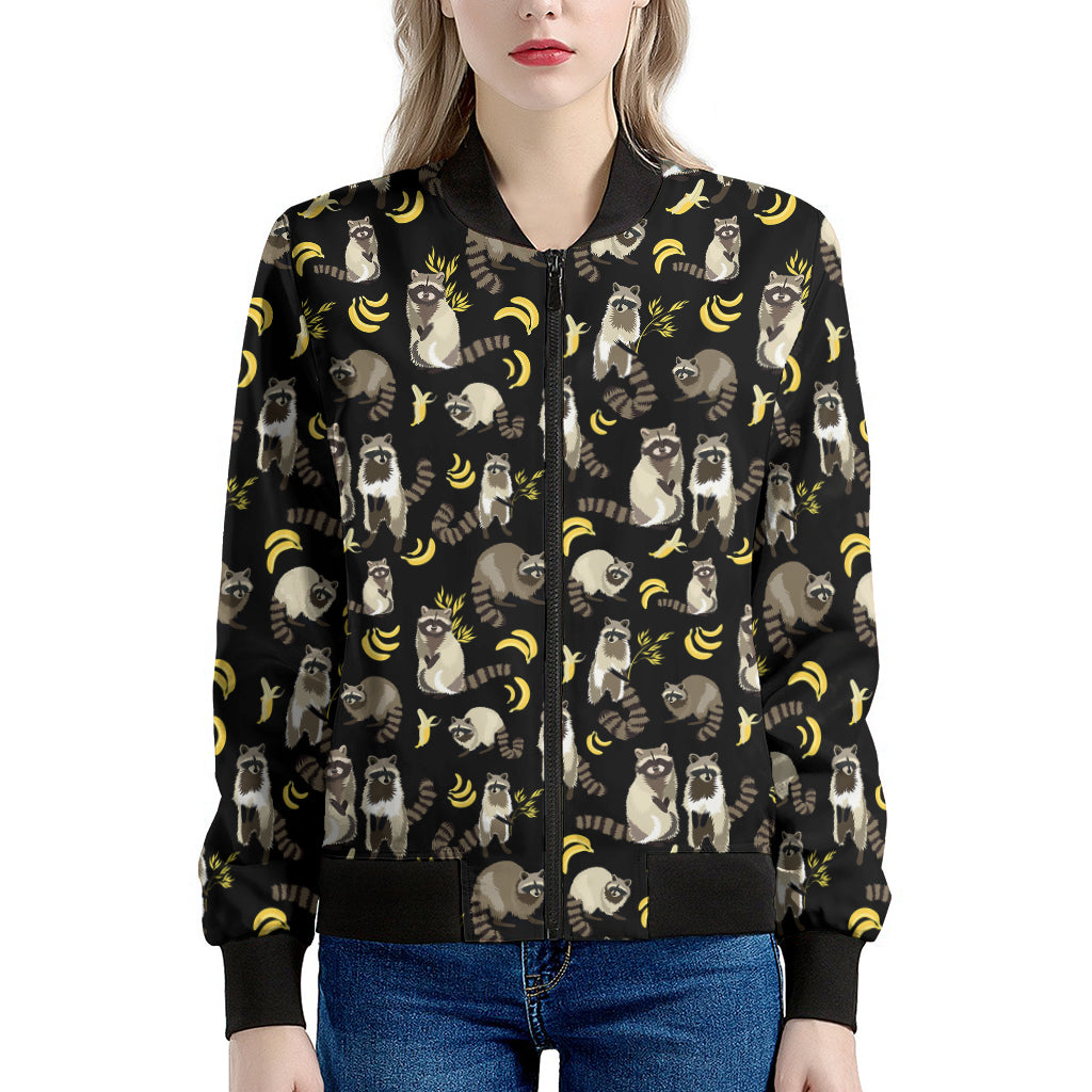 Raccoon And Banana Pattern Print Women's Bomber Jacket