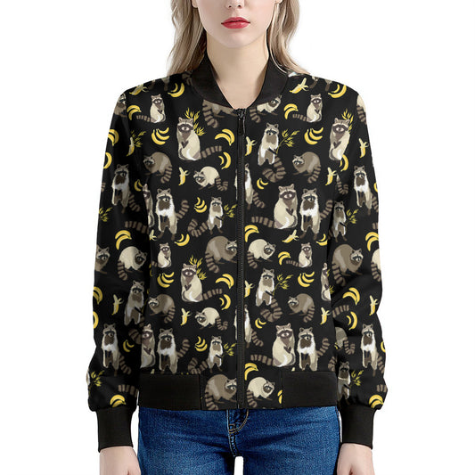 Raccoon And Banana Pattern Print Women's Bomber Jacket